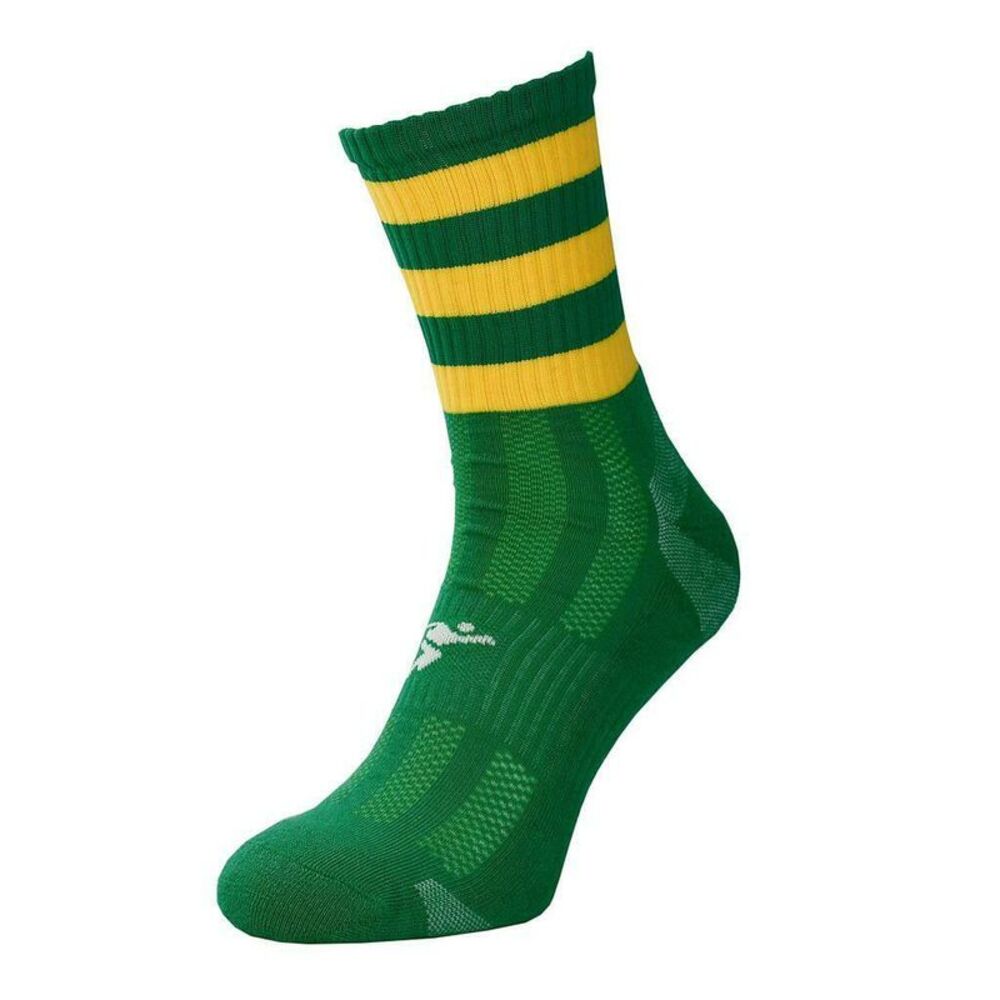 Precision Childrens/Kids Pro Hooped Gaelic Mid Socks / Green/Gold